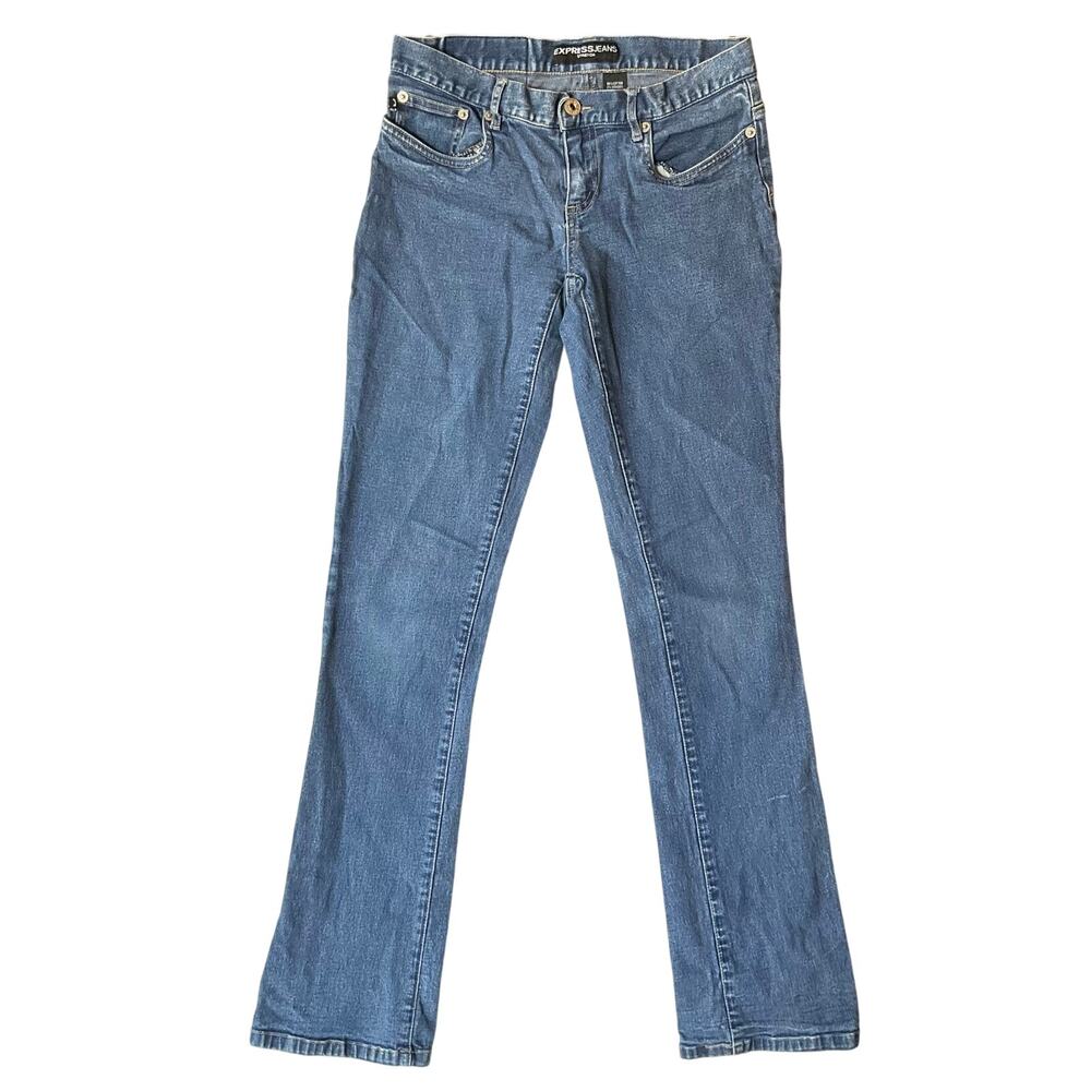 Express Jeans Stretch Women Light Waxed Denim Straight Jeans size 5/6, Blue
